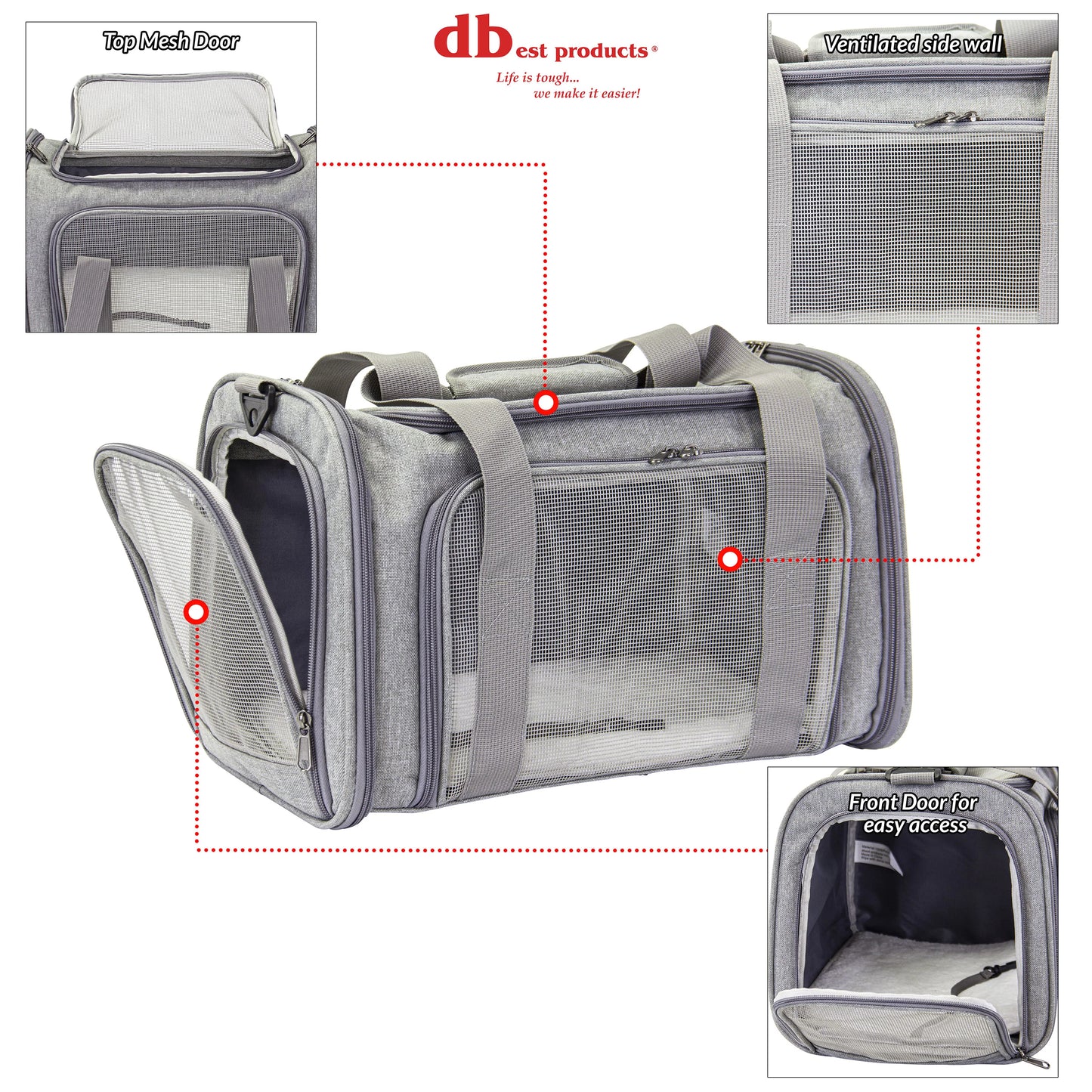 dbest products Pet Smart Cart Carrier Sport, Grey, Soft Sided Collapsible Folding Travel Bag, Dog Cat Airline Approved Tote Luggage Backpack