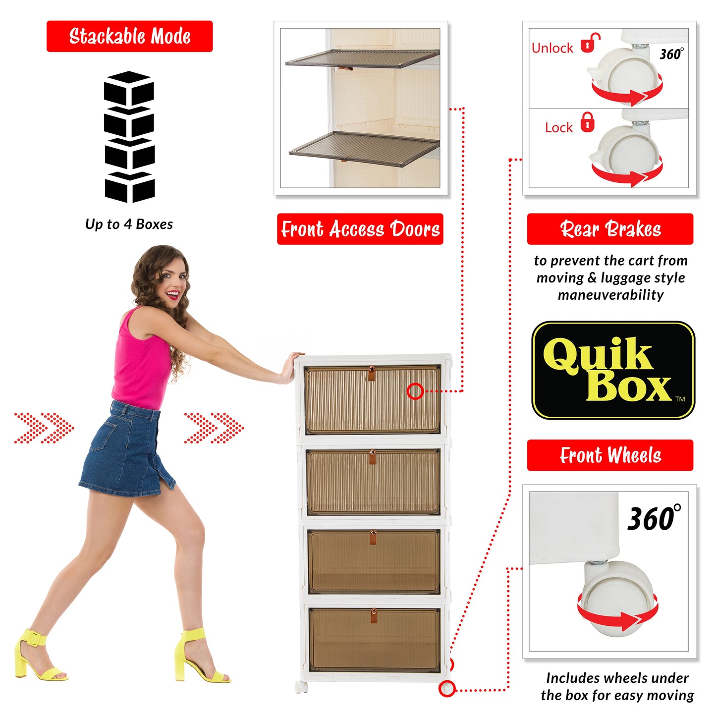 dbest products Quik Box Sport 6 Gallon 4 tier Stackable Storage Bins with Magnetic Door, Collapsible Organizer Foldable Container, for Bedroom Living Room Kitchen Neat, Tidy Dorms and Organized Homes, Boxes