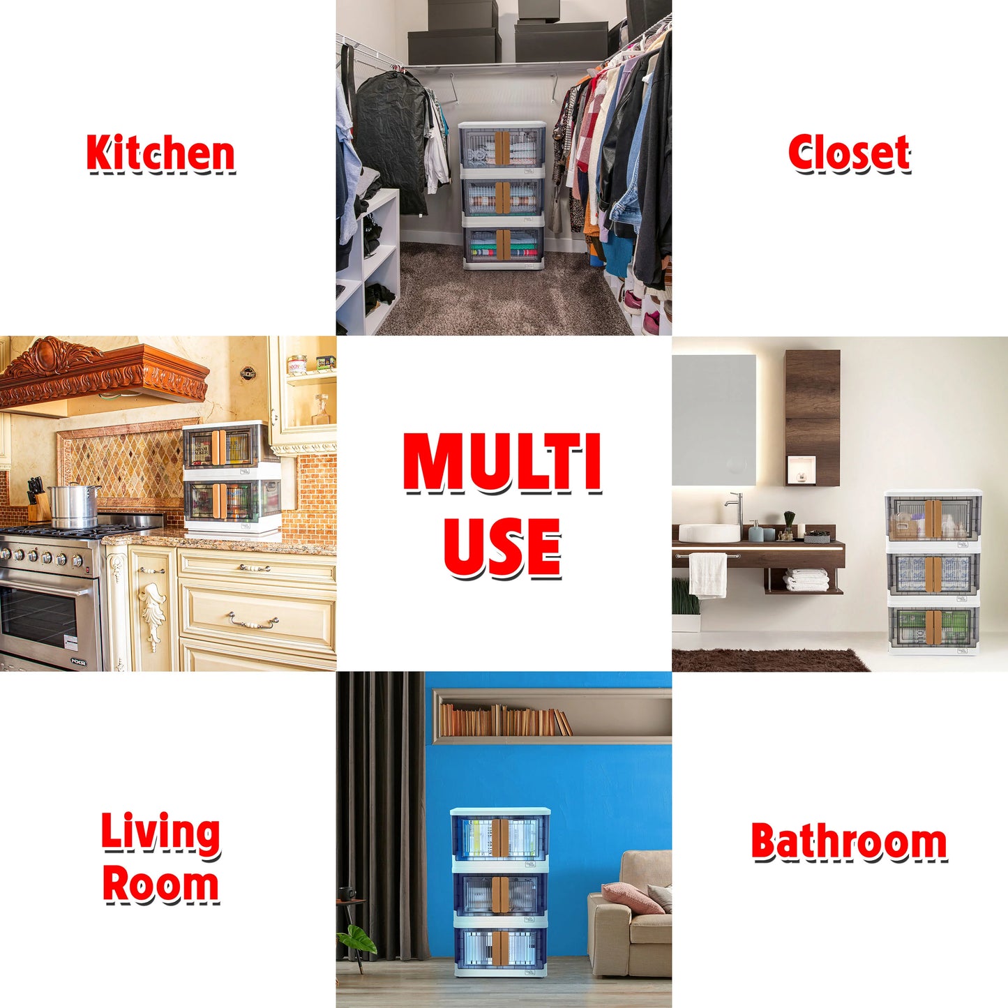 dbest products Quik Box - 8.5 Gallon 3 Pack Stackable Storage Bins with Doors, Collapsible Organizer Foldable Container, for Bedroom Living Room Kitchen Neat, Tidy Dorms and Organized Homes Boxes White