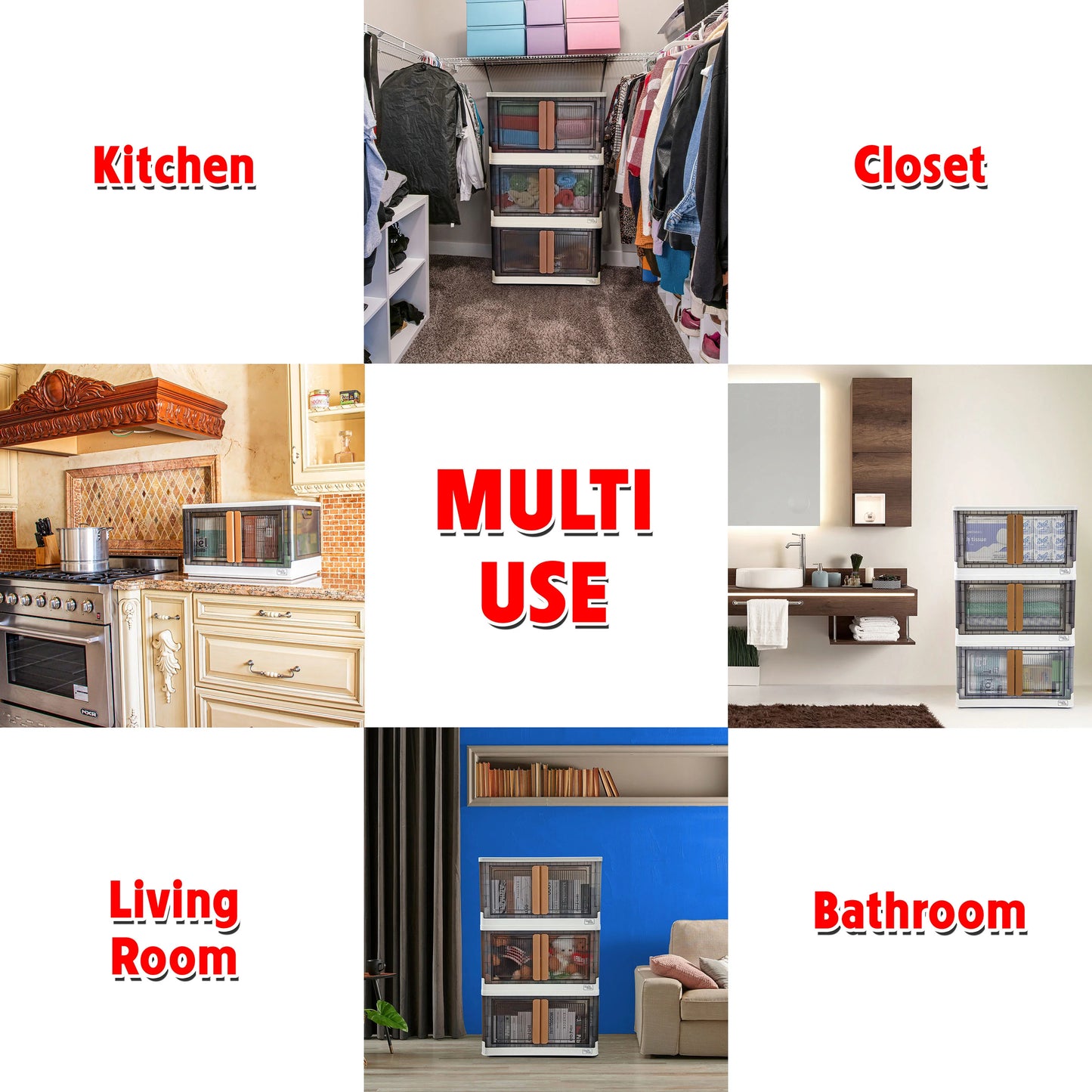 dbest products Quik Box - 19 Gallon Stackable Storage Bins with Doors, Collapsible Organizer Foldable Container, for Bedroom Living Room Kitchen Neat, Tidy Dorms and Organized Homes, Boxes White