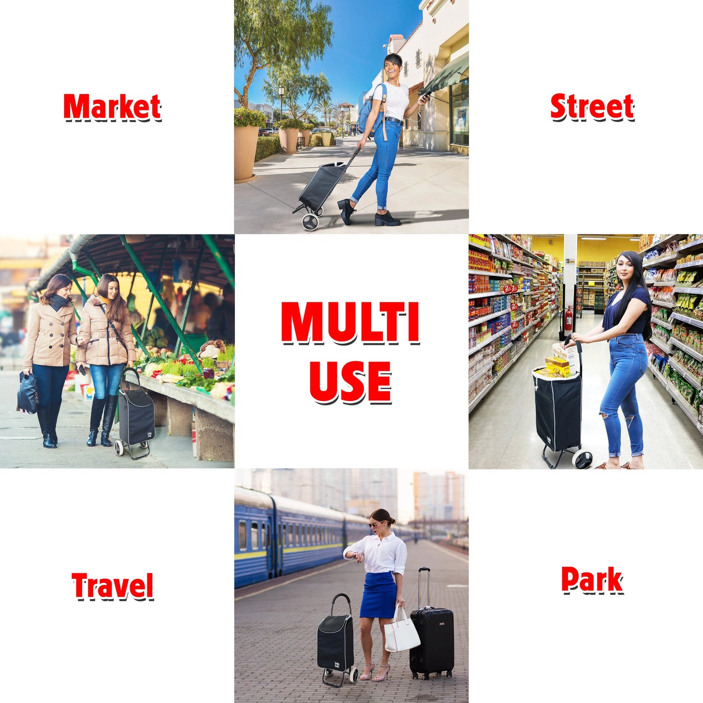 dbest products Trolley Dolly Sport Foldable Shopping cart for Groceries with Wheels and Removable Bag and Rolling Personal Handtruck Carrito de Compras con Ruedas, Black