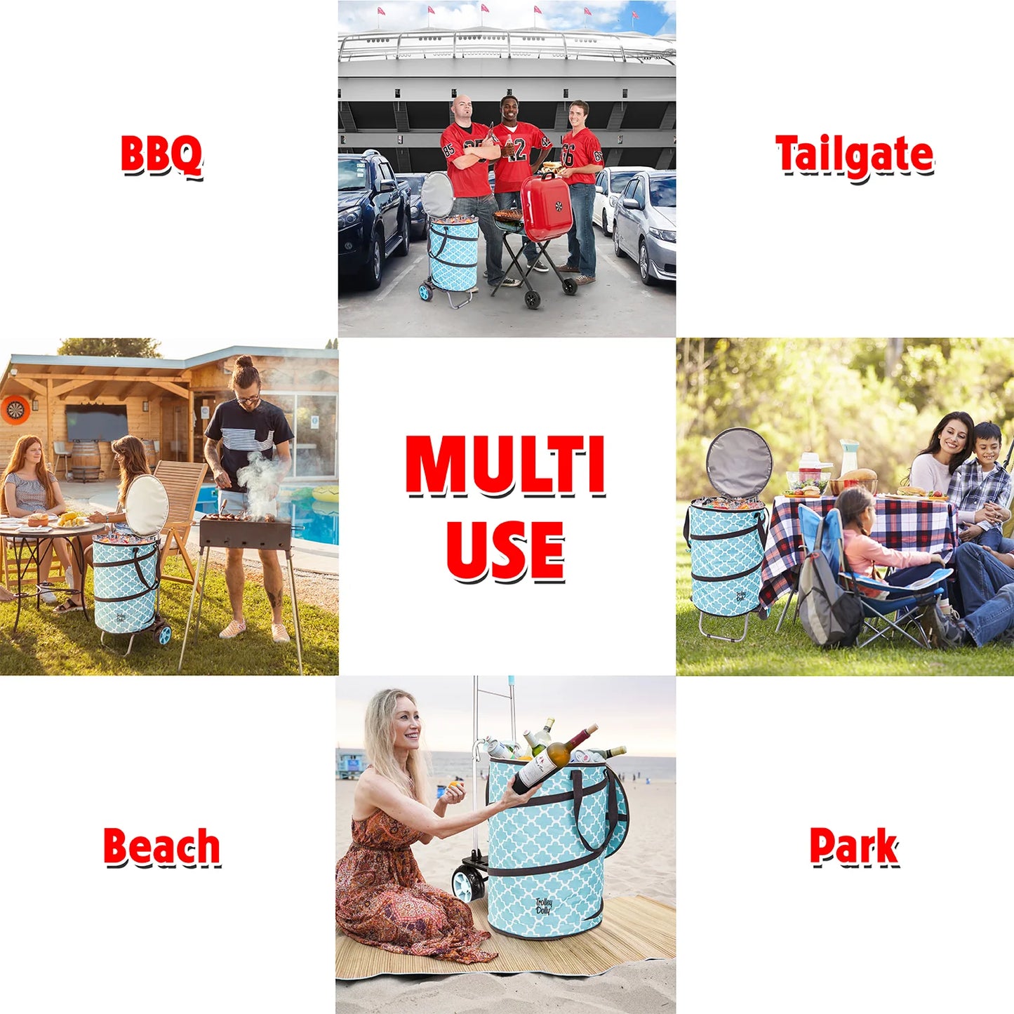 dbest products Bigger Cooler Trolley Dolly, Moroccan Tile Insulated Folding Shopping Cart with Removable Bag Rolling Beach Tote Cooler with Wheels Pop Up Golf