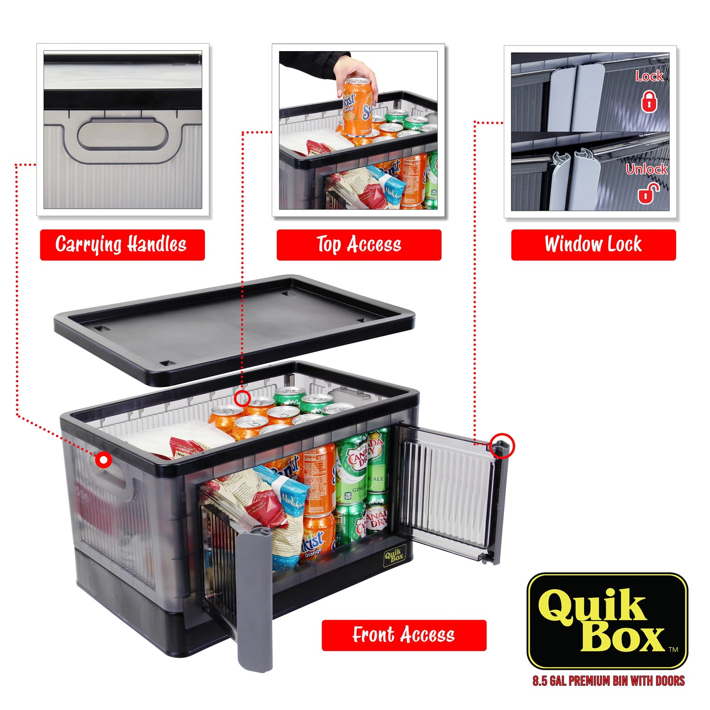 dbest products Quik Box - 8.5 Gallon 3 Pack Stackable Storage Bins with Doors, Collapsible Organizer Foldable Container, for Bedroom Living Room Kitchen Neat, Tidy Dorms and Organized Homes, Boxes