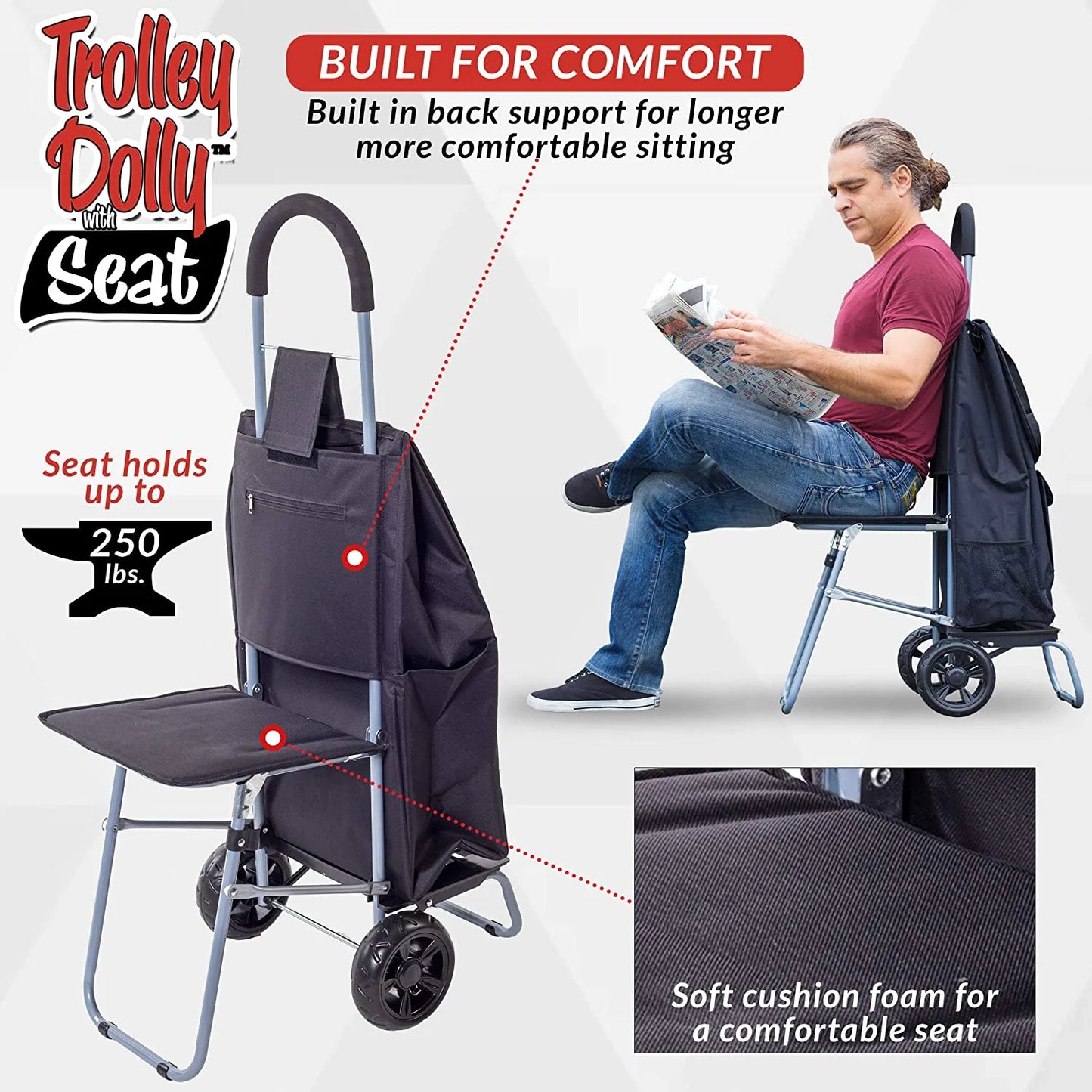 Trolley Dolly with Seat - Black