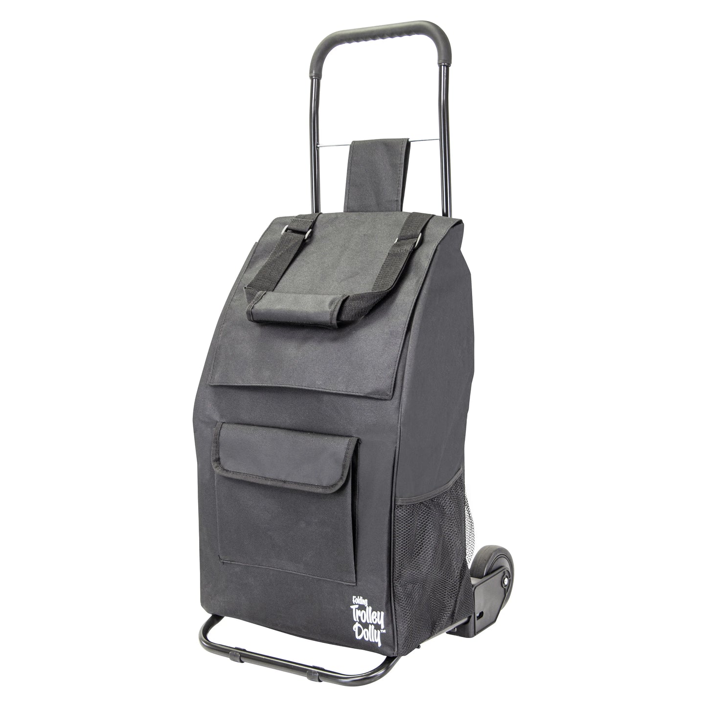 Trolley Dolly Compact , Black Foldable Shopping cart for Groceries with Wheels and Removable Bag and Rolling Personal Tote Handtruck