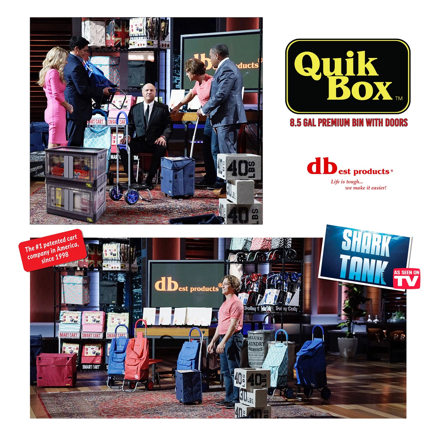 dbest products Quik Box - 8.5 Gallon 3 Pack Stackable Storage Bins with Doors, Collapsible Organizer Foldable Container, for Bedroom Living Room Kitchen Neat, Tidy Dorms and Organized Homes, Boxes