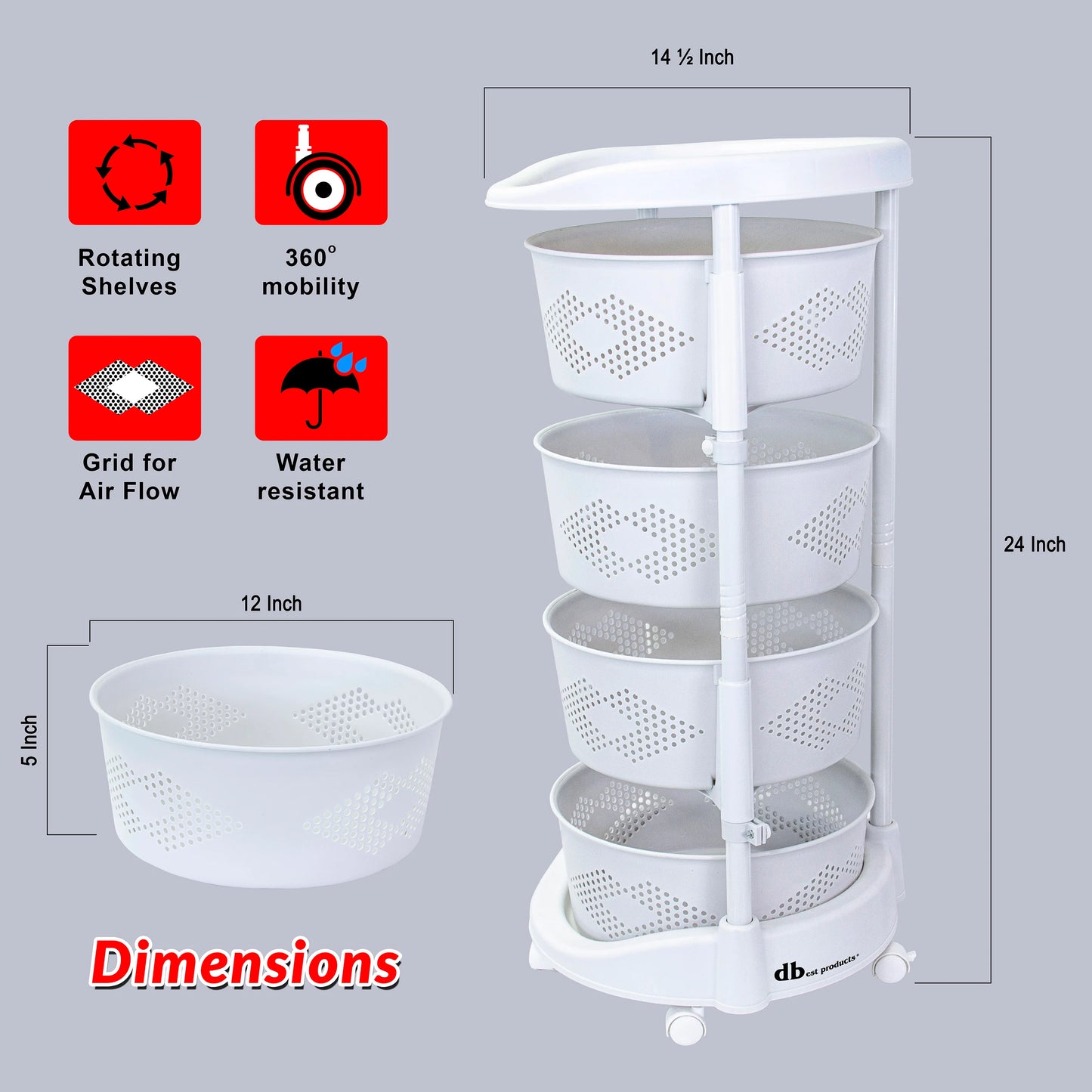 Octopus 360 4 Tier Rolling Cart Kitchen Organization Plastic Rotating Fruit Basket  Teacher Classroom Supplies Organizer Makeup  Storage Hair Salon Trolley Swivel Lockable Wheels Bar