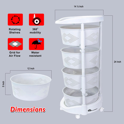 Octopus 360 4 Tier Rolling Cart Kitchen Organization Plastic Rotating Fruit Basket  Teacher Classroom Supplies Organizer Makeup  Storage Hair Salon Trolley Swivel Lockable Wheels Bar