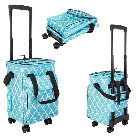 Ultra Compact Cooler Smart Cart 360 Insulated Collapsible Rolling Tailgate BBQ Beach, Moroccan Tile