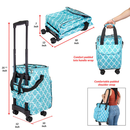 Ultra Compact Cooler Smart Cart 360 Insulated Collapsible Rolling Tailgate BBQ Beach, Moroccan Tile