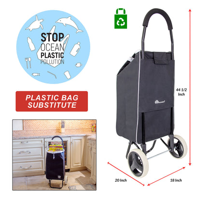 dbest products Trolley Dolly Sport Foldable Shopping cart for Groceries with Wheels and Removable Bag and Rolling Personal Handtruck Carrito de Compras con Ruedas, Black