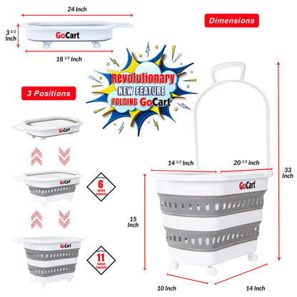 Folding GoCart Collapsible laundry basket on Wheels Grocery Cart Shopping foldable Pop Up plastic hamper Tote Handles Cesto para ropa sucia