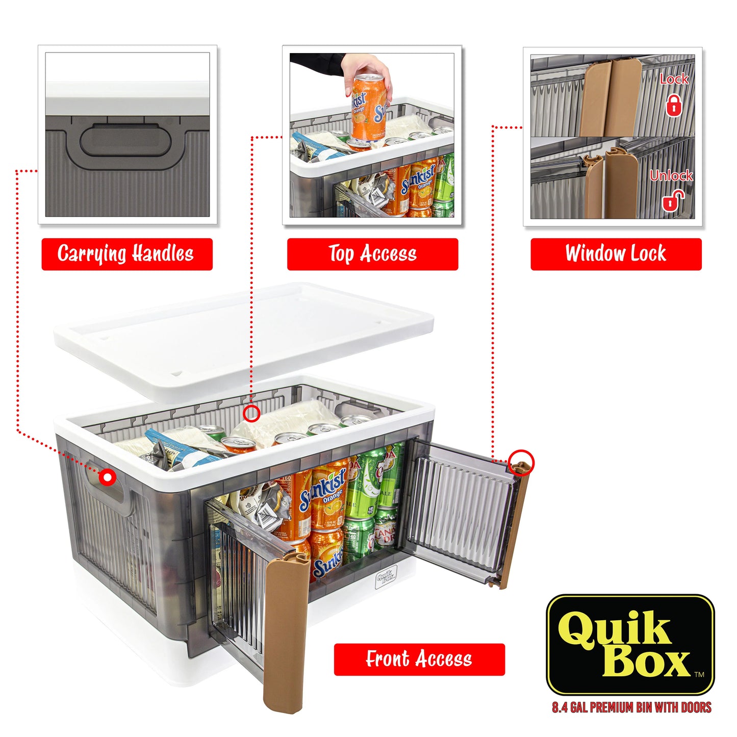dbest products Quik Box - 8.5 Gallon 3 Pack Stackable Storage Bins with Doors, Collapsible Organizer Foldable Container, for Bedroom Living Room Kitchen Neat, Tidy Dorms and Organized Homes Boxes White