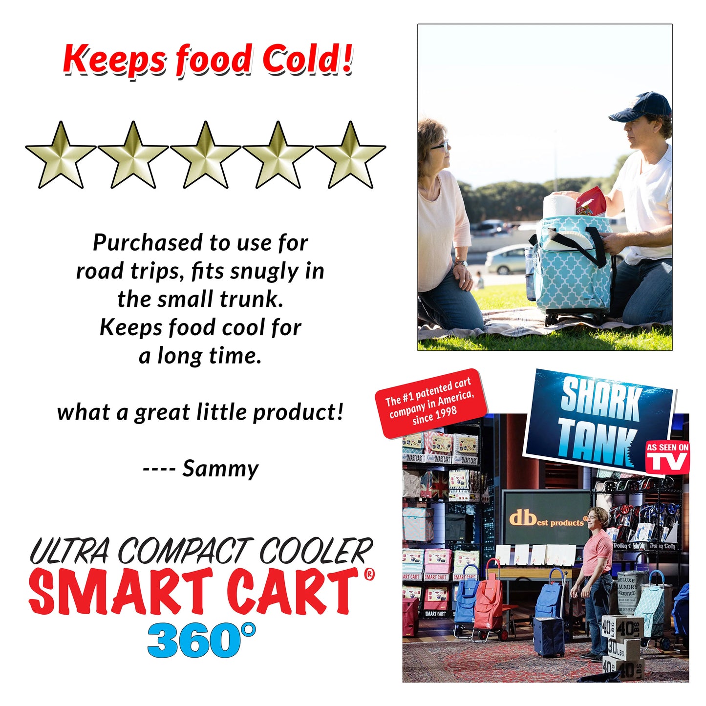 Ultra Compact Cooler Smart Cart 360 Insulated Collapsible Rolling Tailgate BBQ Beach, Moroccan Tile
