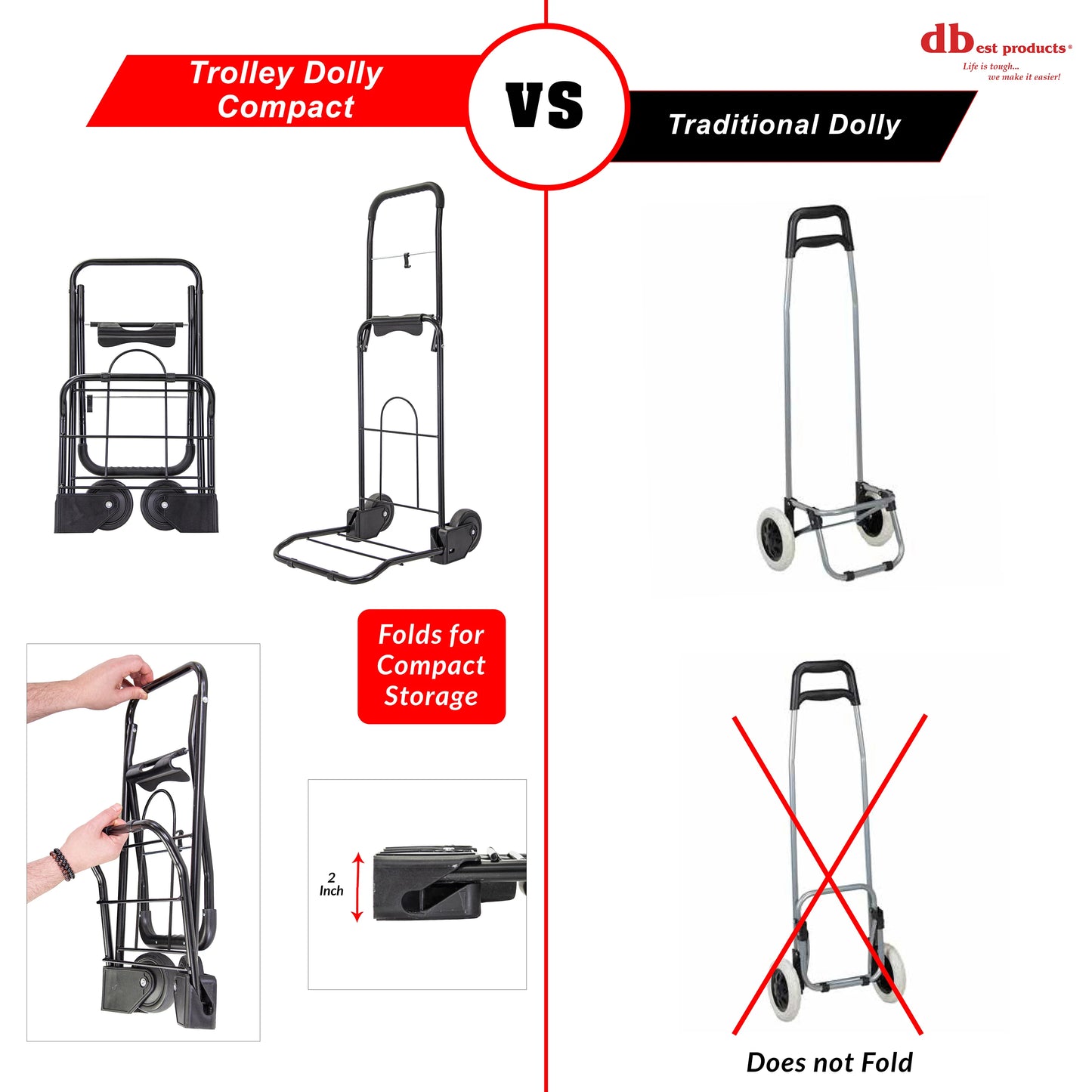 Trolley Dolly Compact , Black Foldable Shopping cart for Groceries with Wheels and Removable Bag and Rolling Personal Tote Handtruck