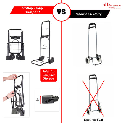 Trolley Dolly Compact , Black Foldable Shopping cart for Groceries with Wheels and Removable Bag and Rolling Personal Tote Handtruck