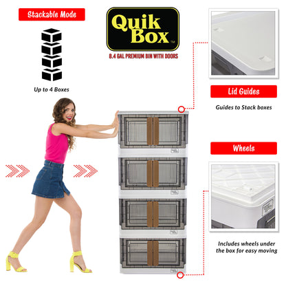 dbest products Quik Box - 8.5 Gallon 3 Pack Stackable Storage Bins with Doors, Collapsible Organizer Foldable Container, for Bedroom Living Room Kitchen Neat, Tidy Dorms and Organized Homes Boxes White