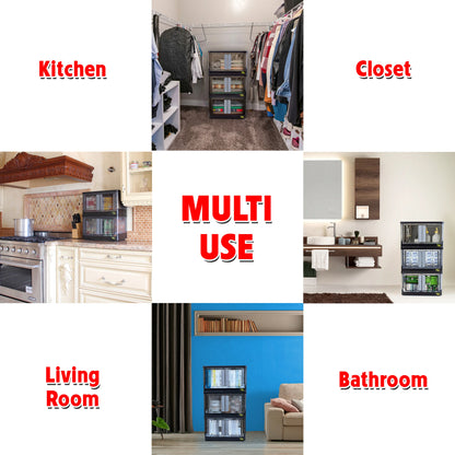 dbest products Quik Box - 8.5 Gallon 3 Pack Stackable Storage Bins with Doors, Collapsible Organizer Foldable Container, for Bedroom Living Room Kitchen Neat, Tidy Dorms and Organized Homes, Boxes