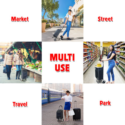 dbest products Trolley Dolly Sport Foldable Shopping cart for Groceries with Wheels and Removable Bag and Rolling Personal Handtruck Carrito de Compras con Ruedas, Black