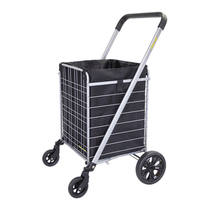 dbest products Cruiser Cart Deluxe 2 with Liner Bag Bundle Shopping Grocery Rolling Folding Laundry Basket on Wheels Foldable Utility Trolley Compact Lightweight Collapsible