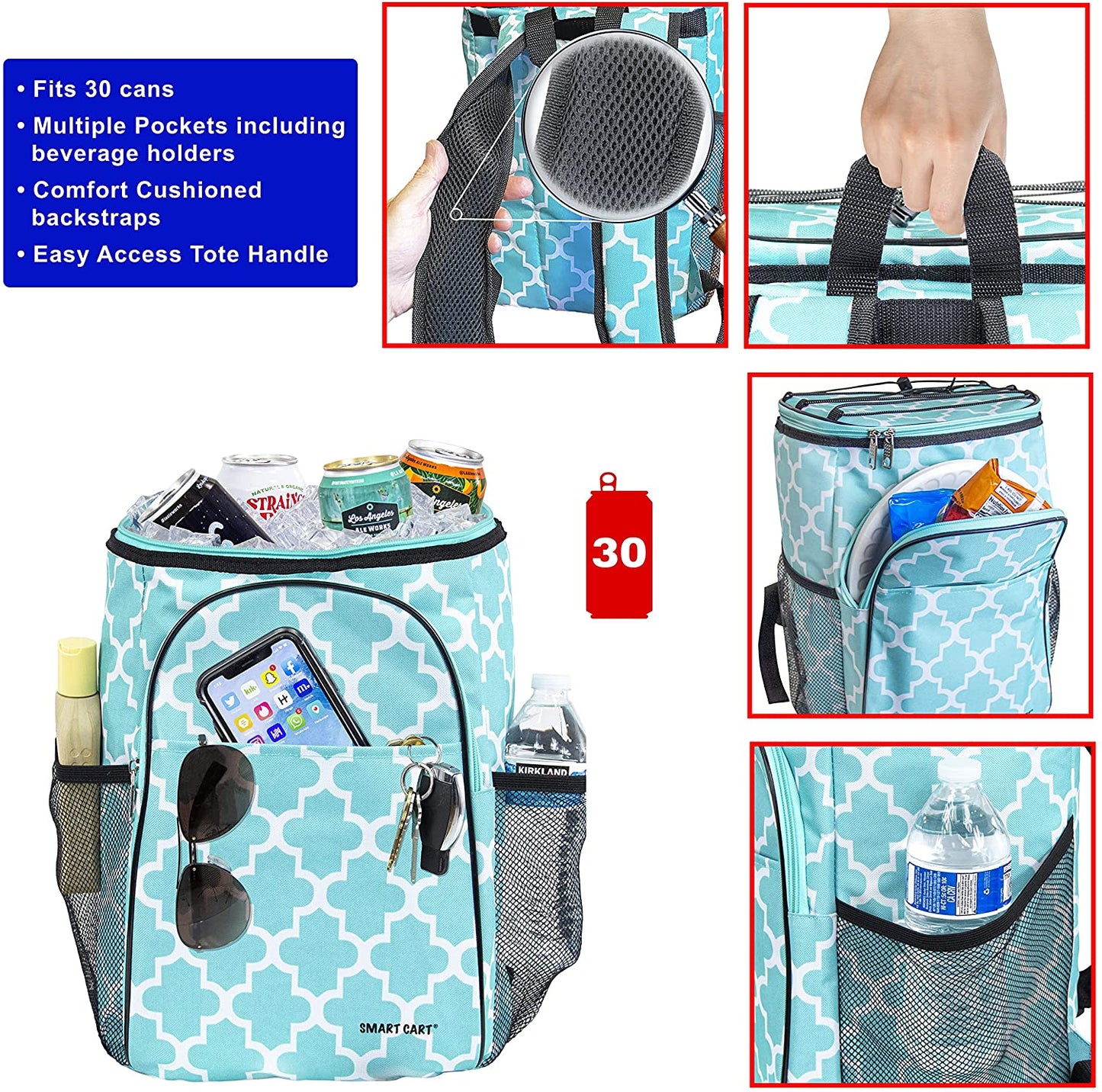 Ultra Compact Cooler Smart Cart Backpack, Moroccan Tile