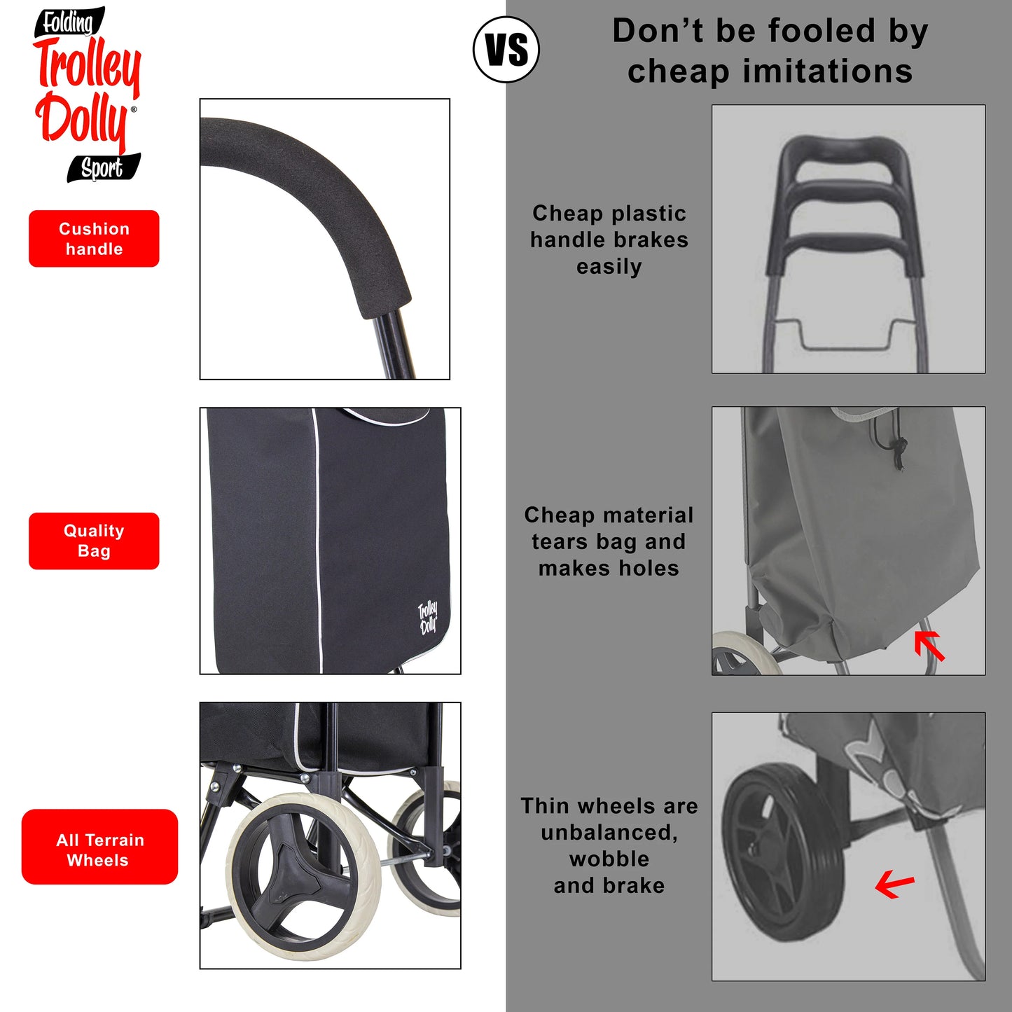 dbest products Trolley Dolly Sport Foldable Shopping cart for Groceries with Wheels and Removable Bag and Rolling Personal Handtruck Carrito de Compras con Ruedas, Black