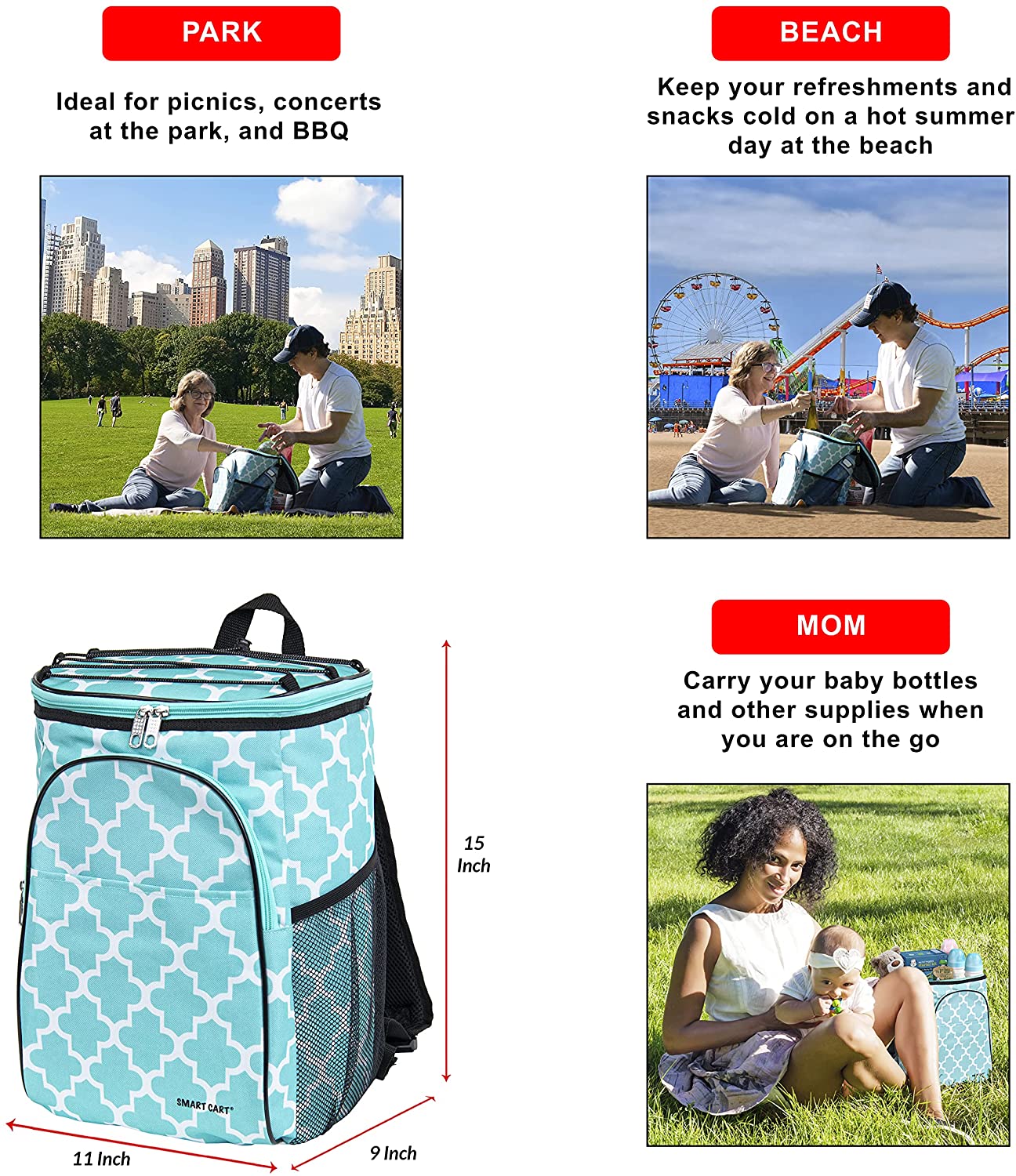 Ultra Compact Cooler Smart Cart Backpack, Moroccan Tile