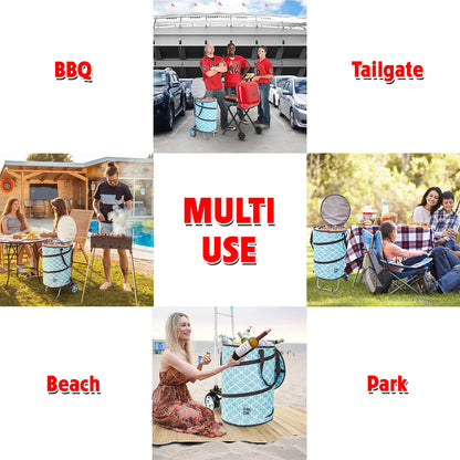 dbest products Bigger Cooler Trolley Dolly, Moroccan Tile Insulated Folding Shopping Cart with Removable Bag Rolling Beach Tote Cooler with Wheels  Pop Up Golf
