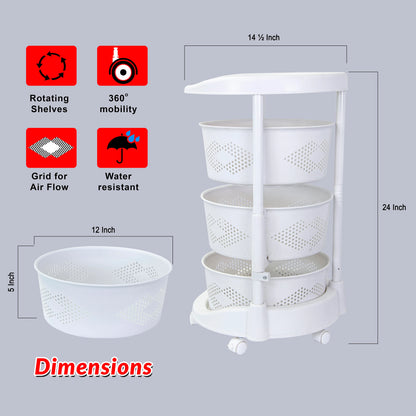 Octopus 360 3 Tier Rolling Cart Kitchen Organization Plastic Rotating Fruit Basket  Teacher Classroom Supplies Organizer Makeup  Storage Hair Salon Trolley Swivel Lockable Wheels Bar
