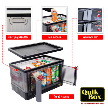 dbest products Quik Box - 8.5 Gallon 3 Pack Stackable Storage Bins with Doors, Collapsible Organizer Foldable Container, for Bedroom Living Room Kitchen Neat, Tidy Dorms and Organized Homes, Boxes